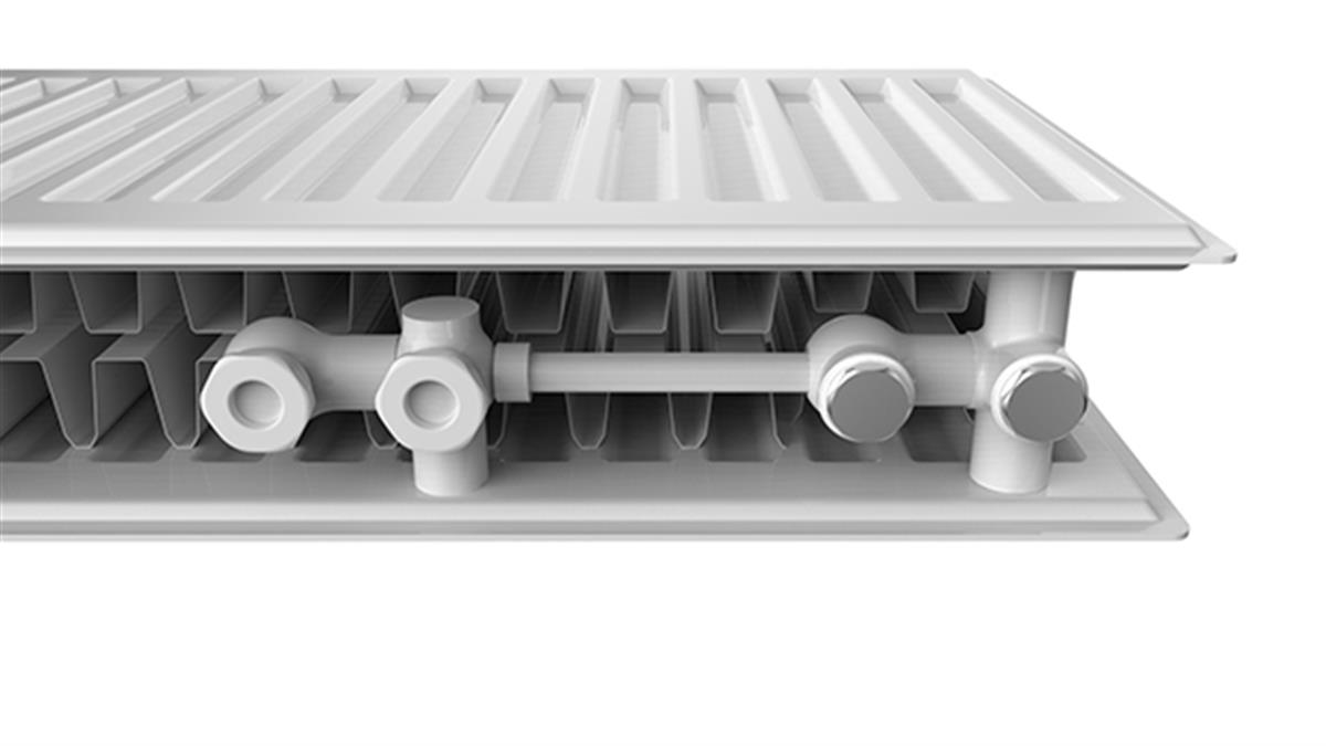 Henrad ECO Galva 33 HxL=600x600 (9/26) 1388W (75/65/20) wit RAL9016 , aansluiting: rechts / midden . Op bestelling 32 werkdagen.
